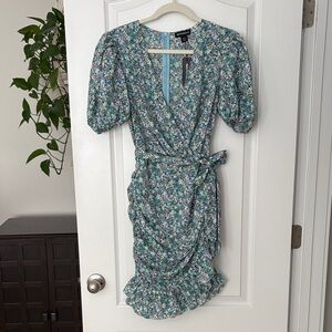 PRETTY LITTLE THING ruched bodycon dress with puff sleeves